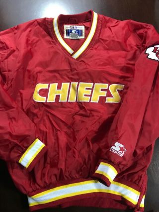 Vintage 90s Starter Kansas City Chiefs Pullover Jacket Sz M Red Spell Out Nylon