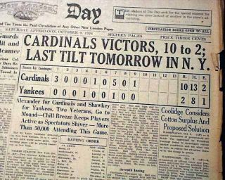 St.  Louis Cardinals Vs.  York Yankees World Series Baseball 1926 Newspaper