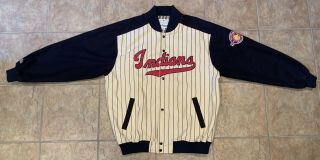 Cleveland Indians Pinstripe Jacket 1948 World Series Patch Chief Wahoo Large - Xl