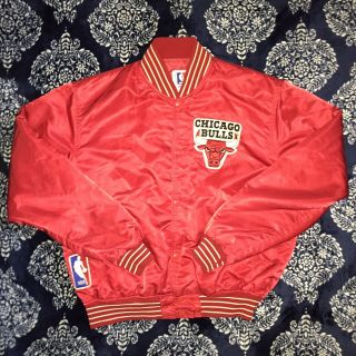 Vintage Chicago Bulls Nba Starter Satin Jacket Size Mens Xl Red Qulited Lining
