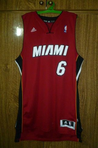 Miami Heat Adidas Nba Jersey 6 Lebron James Basketball Red Men Size L Large