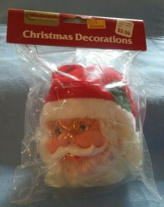 Vintage Woolworth Santa Head Christmas Ornament Decorations In Package,