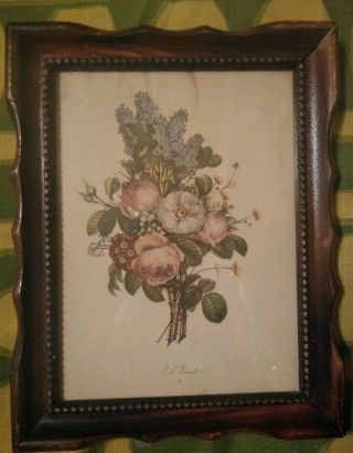 Vintage J L Prevost Floral Bouquet Framed Print 6 X 8 French 1760 - 1810 Fair Cond