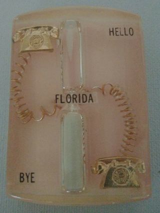 Vintage Lucite Phone Hourglass Timer Acrylic Gold And Pink.  Florida Souvenier