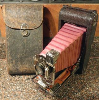 1903 - 1915 Eastman Kodak No.  3a Fold.  Pocket Mod.  B - 4 Camera & Case.  Red Bellows
