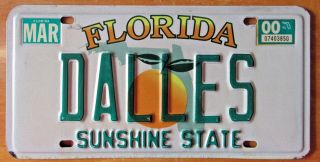 Florida 2000 Vanity License Plate Dallas