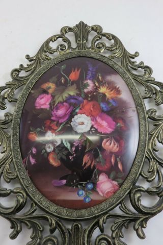 2 VINTAGE VICTORIAN LOOK METAL PICTURE FRAMES,  FLORAL WITH BUBBLED GLASS 3