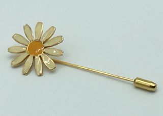 Vintage Gold Tone White Enamel Daisy Flower Stick Pin 2