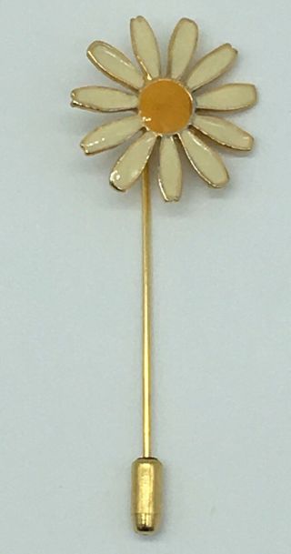 Vintage Gold Tone White Enamel Daisy Flower Stick Pin 3
