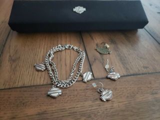 Harley Davidson Charm Bracelet And Earrings And Pendant