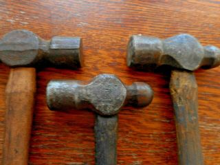 3 Vintage Ball Peen Hammers/wooden Handles - 2 8oz & 1 10 Oz.