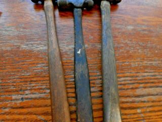 3 vintage ball peen hammers/wooden handles - 2 8oz & 1 10 oz. 3