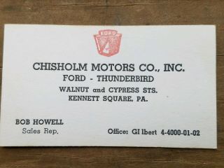 Vintage Car Dealer Business Card Ford Thunderbird Calling Card Kennett Square Pa