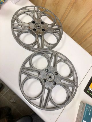 2 Vintage Goldberg Brothers 35mm Movie Projector Film Reel 4 Hole Cast Aluminum 3
