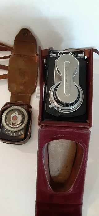 Vintage Ciro - Flex Tlr Camera Wollensak Alphax 85mm Lens In Leather Case