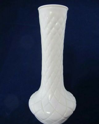 Vintage Milk Hoosier Glass Vase Criss - Cross Diamond Pattern - 9 " Tall