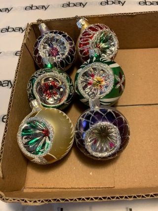 6 X Vintage Hand Painted Glass Indented Christmas Ornaments Sn 042