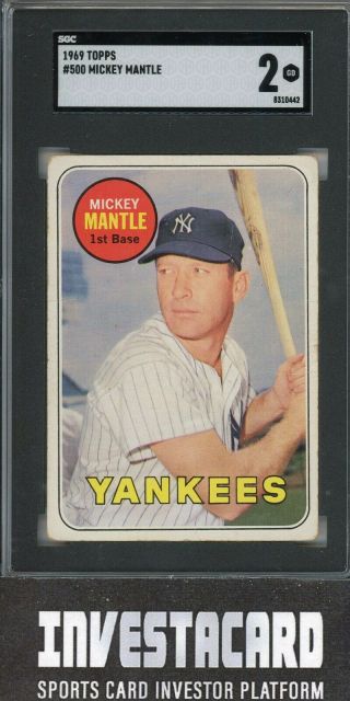 1969 Topps Mickey Mantle 500 York Yankees Vintage Sgc 2 Invest
