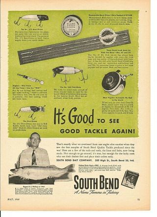 Vintage 1946 South Bend Bait Co.  Bass - Oreno,  Fish - Obite,  Dive - Oreno,  Trix Lures