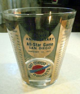 Vintage Nba San Diego Rockets Silver Anniversary All - Star Game Glass 1971 Ex