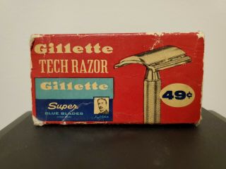 Vintage Gillette Tech Razor With Box (blue Blades)