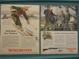 Wwii 1944 Two Winchester Remington Rifle Ammo Carbines Alaska Skier Hunter Ads