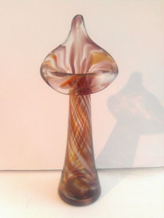 Vintage Rare Murano Style Hand Blown Glass Multi Colored Jack In The Pulpit Vase