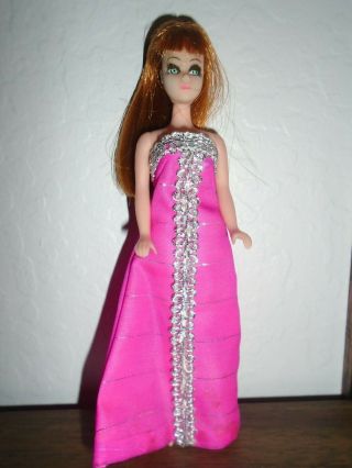 Vintage Topper Dawn Doll Long Red Hair With Pink And Silver Gown.  Very Pretty