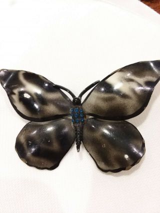 Vtg Antique Enamel Art Deco 3.  5 " Large Butterfly Brooch Pin