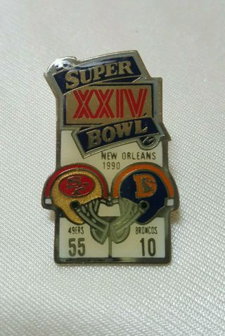 Vtg Starline Nfl Bowl Xxiv Pin Orleans 1990 49ers 55 Broncos 10 Fs