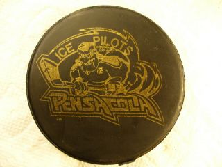 Echl Pensacola Ice Pilots Die Cut Gold Ad Back Logo Hockey Puck Collect Pucks