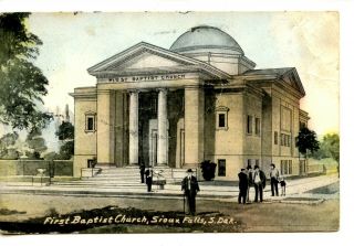 First Baptist Church Building - Sioux Falls - South Dakota - Vintage 1910 Postcard