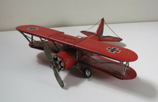 Wwi Era Tin Metal German Bi - Plane Airplane Model - Rustic