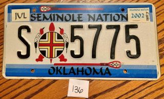 (136) Oklahoma Tribal Indian License Plate Tag - Seminole Nation