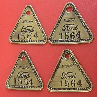 4 Matching Tool Check Brass Tags: Ford Monroe Mi Automotive Factory; Uncommon