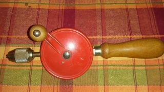 Vintage Hand Crank Drill.  Wooden Handle.