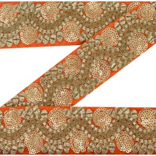 Sanskriti Vintage Sari Border Embroidered Decor Sewing Orange Craft Sequins Lace