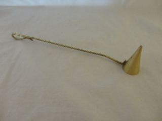 Vintage Brass Candle Snuffer Twisted Handle Cone Shape 11.  75 " Long