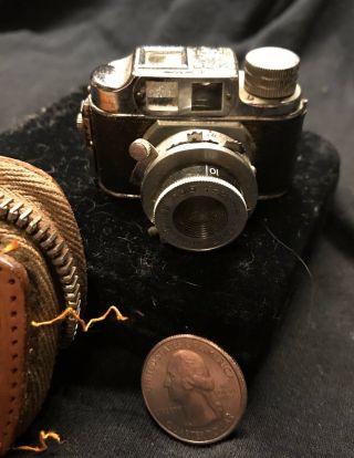 Vintage Miniature Camera Tone Anastigmat 1:3.  5 F25mm W Leather Case