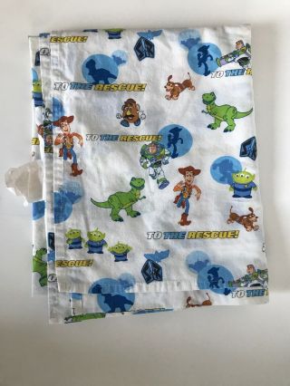 Vintage Disney Toy Story Toddler Bed Flat Sheet Woody Buzz To The Rescue Fabric