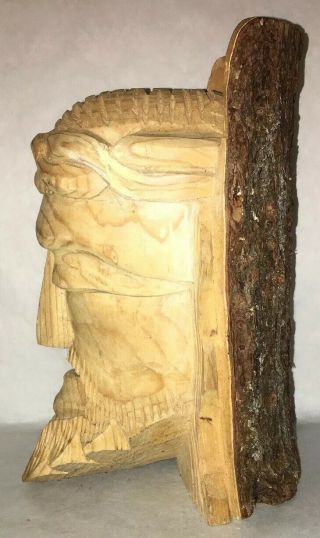 Vintage Hand Carved Wood Tree Trunk Face of Jesus Christ With Bark 2