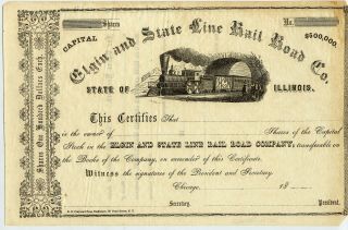 Stock Certificate - Elgin & State Line R.  R. ,  Illinois