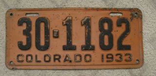 A61 - Colorado 1933 License Plate 30 - 1182,  In All