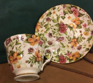 Vintage Floral Tea Cup & Saucer Bethany Fine Bone China England Chintz Look