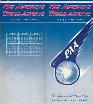 Pan American World Airways System Timetable March 1950 Am Paa Route Map