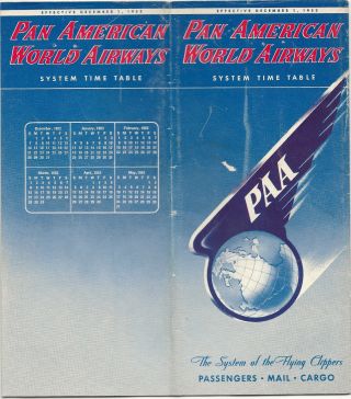 Pan American World Airways System Timetable December 1952 Am Paa Route Map