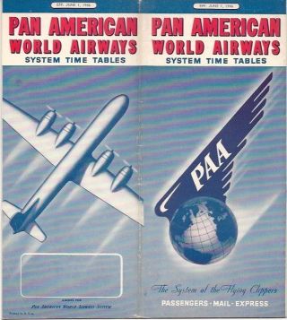 Pan American World Airways System Timetable June 1946 Am Paa Route Map