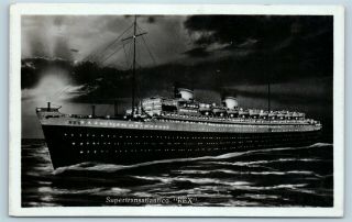 Postcard Italian Line Ss Rex Steamer Ship C1930s Real Photo Rppc V5