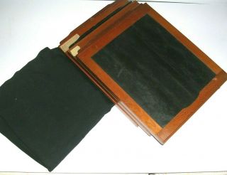 Three Vintage 8 X 10 Inch Wooden Plate Holders W Dark Cloth