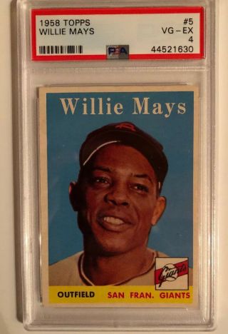 1958 Topps Willie Mays San Francisco Giants 5 Baseball Card.  Psa 4.  Hof 1630